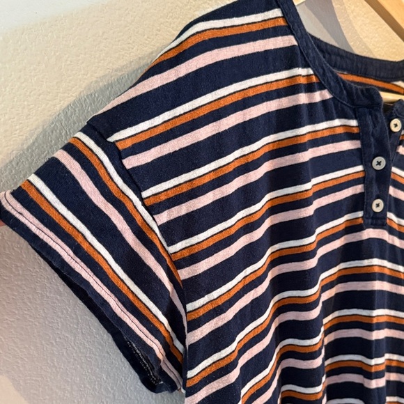 Madewell Striped Henley Tshirt Mini Dress, Bengali Indigo, Size XL - Picture 4 of 9
